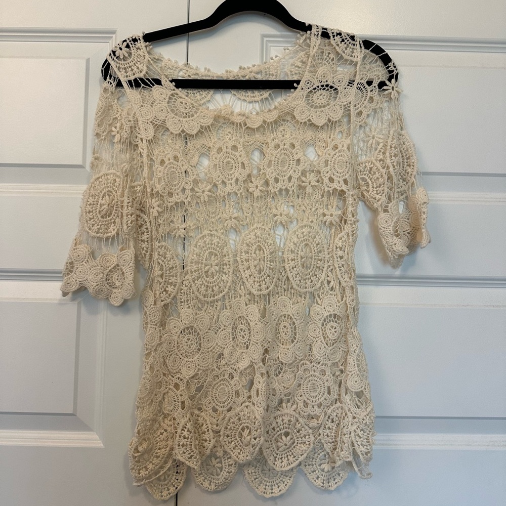 Chic Cream Crochet Lace Blouse